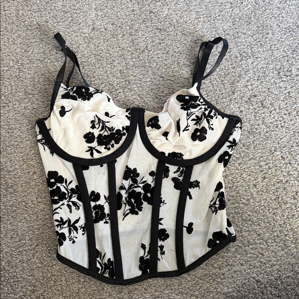 Floral Black and White Corset Top